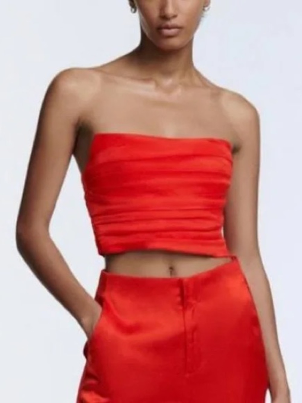 Zara Red Strapless Ruched Crop Top